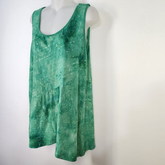 Dressbarn Top Women's Green 1X Sleeveless Embroidered Sequins Asymmetrical Boho - Picture 5 of 11